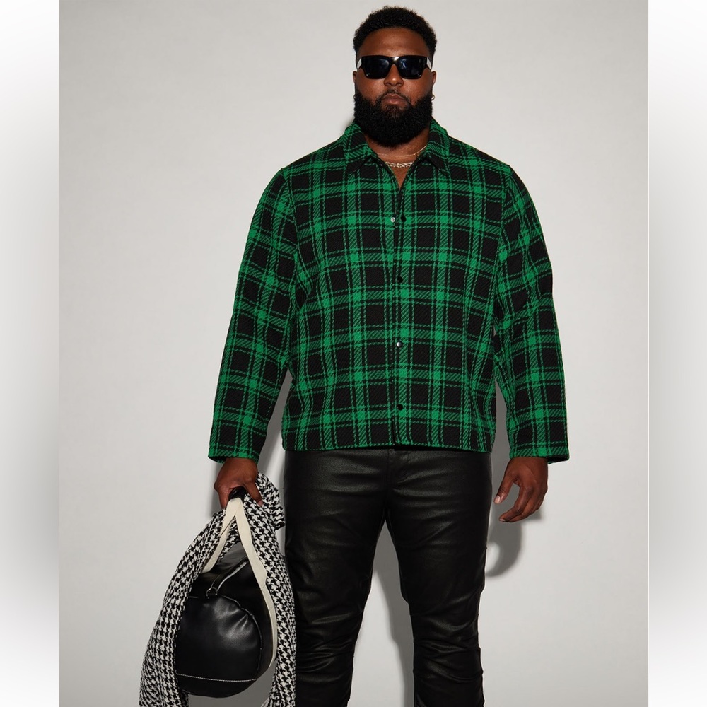 NWT Green Plaid Fitch Tweed Blazer Shacket from Fashion Nova men’s size 3XL - Picture 9 of 11